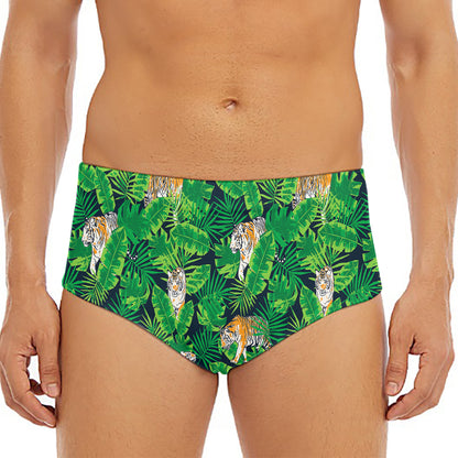 Tropical Tiger Pattern Print Men's Triangle Swim Briefs
