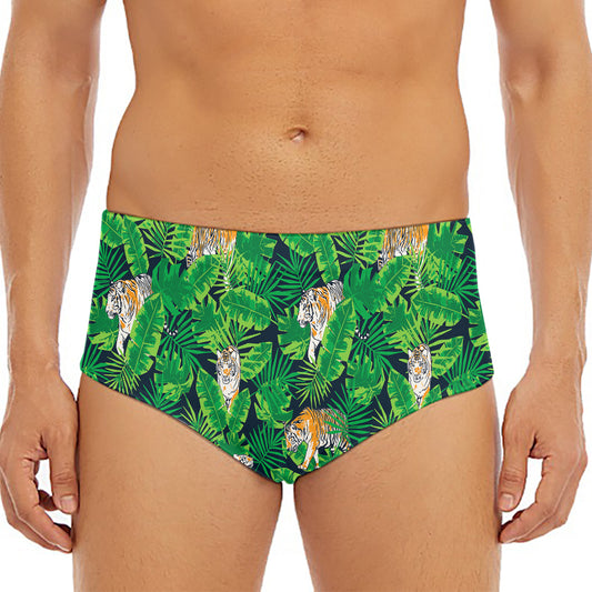 Tropical Tiger Pattern Print Men's Triangle Swim Briefs
