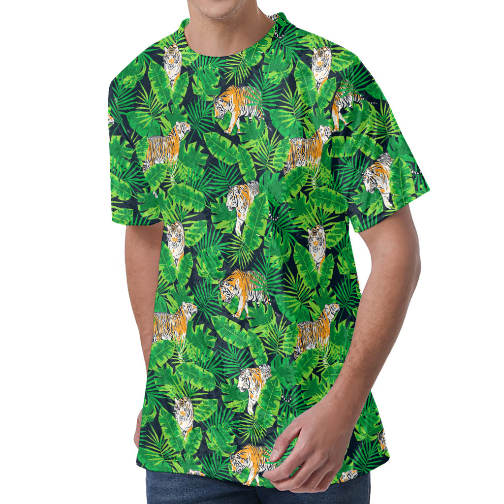 Tropical Tiger Pattern Print Men's Velvet T-Shirt