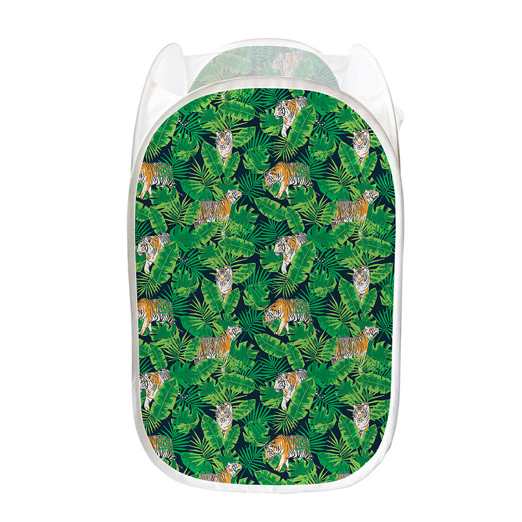 Tropical Tiger Pattern Print Mesh Laundry Hamper