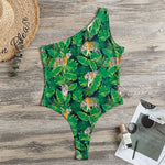Tropical Tiger Pattern Print One Shoulder Bodysuit