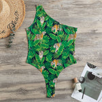 Tropical Tiger Pattern Print One Shoulder Bodysuit