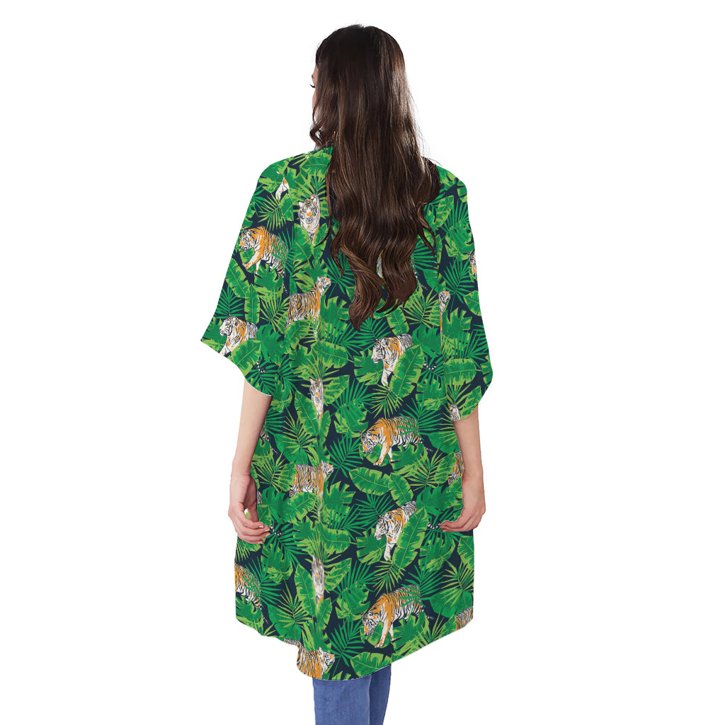 Tropical Tiger Pattern Print Open Front Beach Cover Up