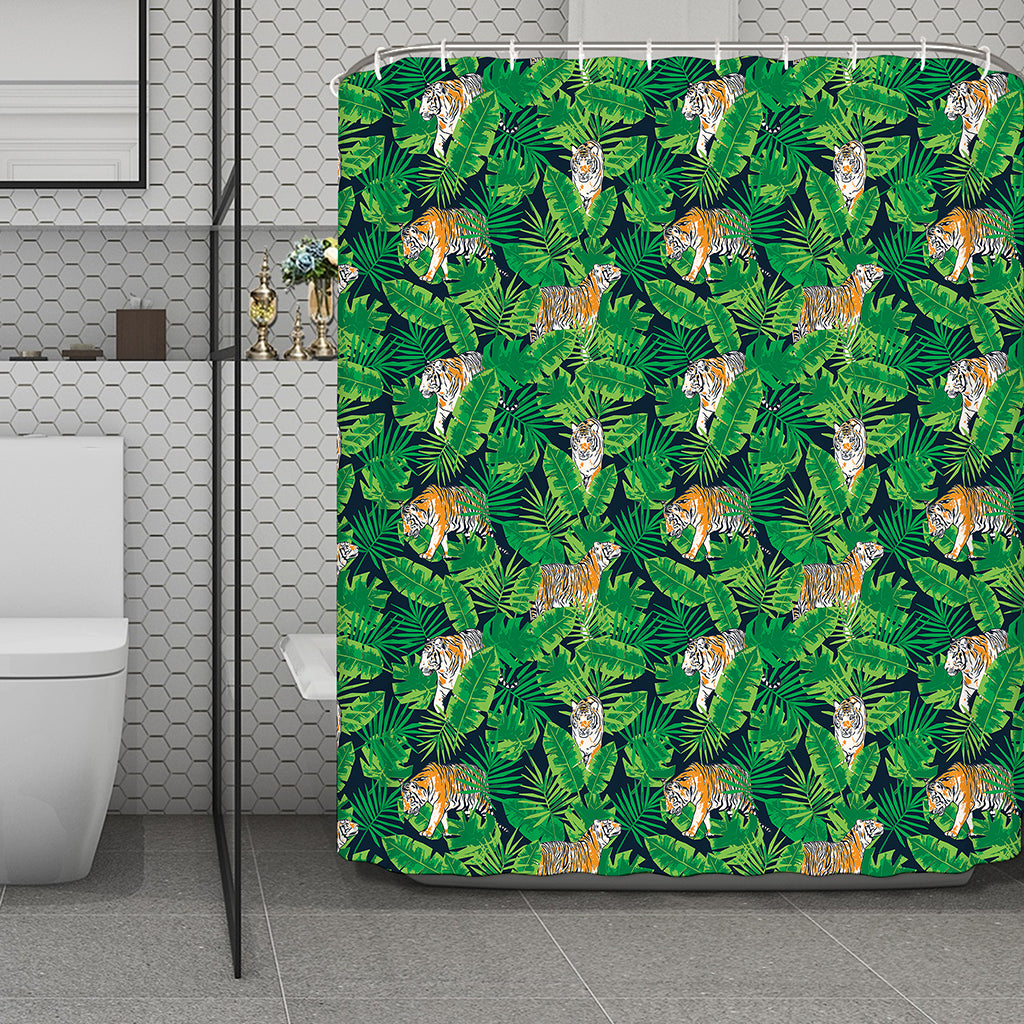 Tropical Tiger Pattern Print Polyester Shower Curtain