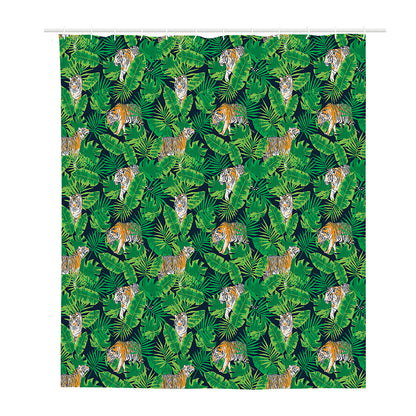 Tropical Tiger Pattern Print Polyester Shower Curtain