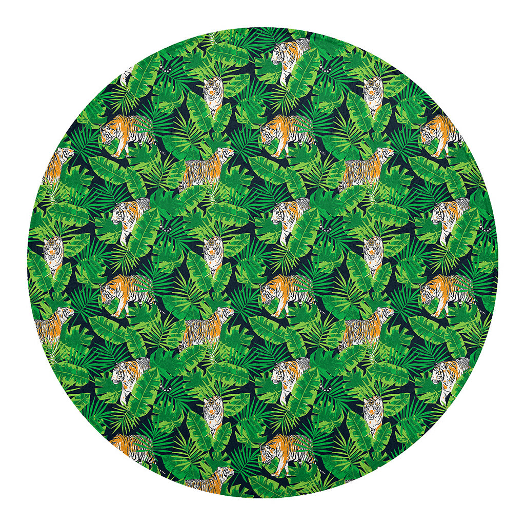 Tropical Tiger Pattern Print Round Blanket