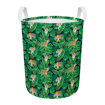 Tropical Tiger Pattern Print Round Laundry Basket