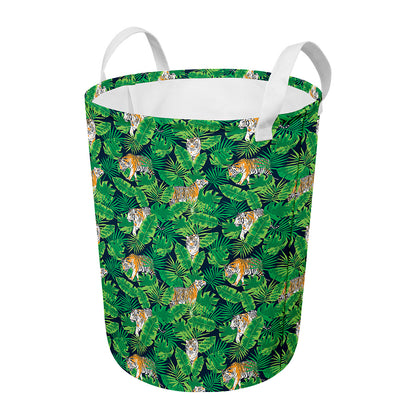 Tropical Tiger Pattern Print Round Laundry Basket