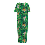 Tropical Tiger Pattern Print Short Sleeve Long Nightdress