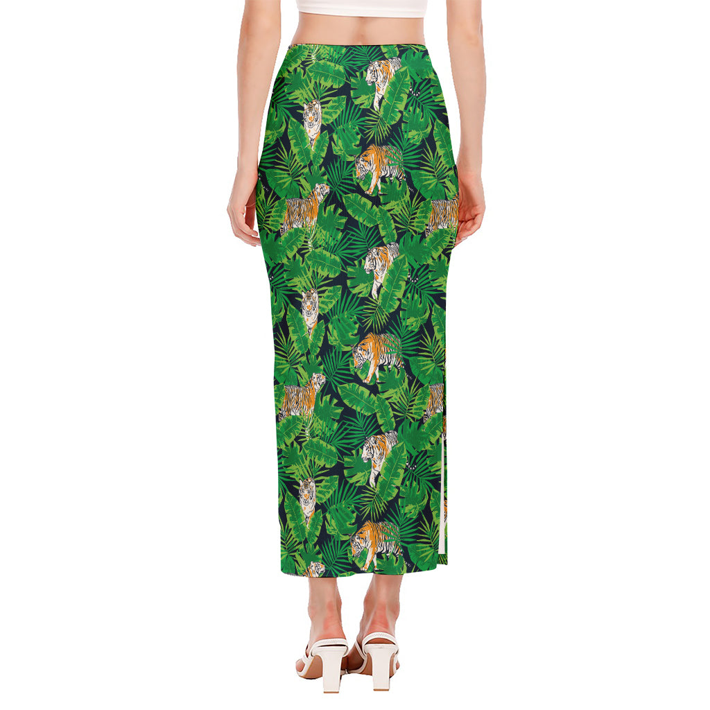 Tropical Tiger Pattern Print Side Slit Maxi Skirt