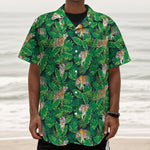 Tropical Tiger Pattern Print Textured Short Sleeve Shirt