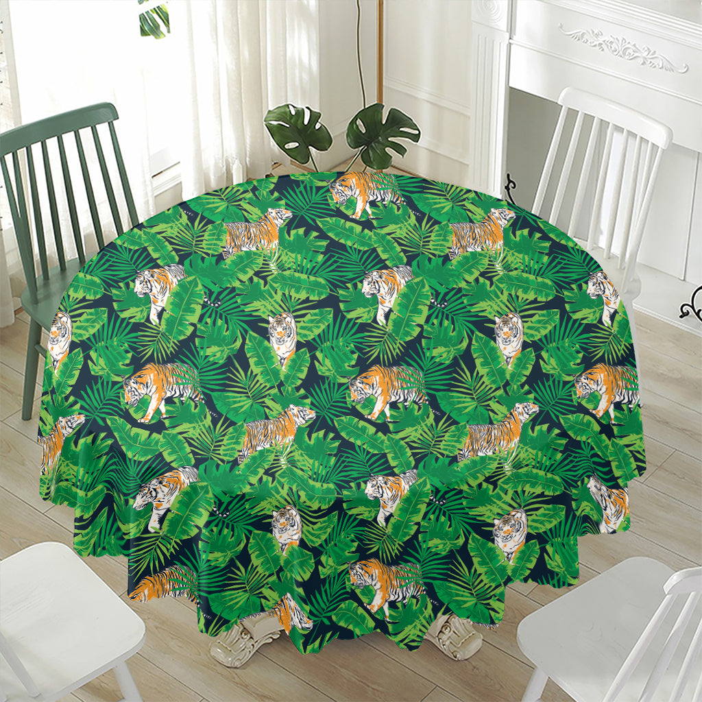 Tropical Tiger Pattern Print Waterproof Round Tablecloth