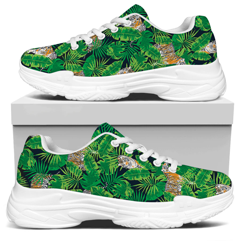 Tropical Tiger Pattern Print White Chunky Shoes