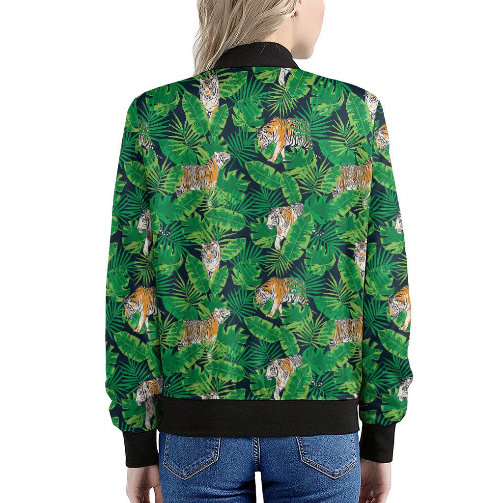 Tropical Tiger Pattern Print Women's Bomber Jacket