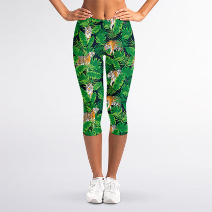 Tropical Tiger Pattern Print Women's Capri Leggings