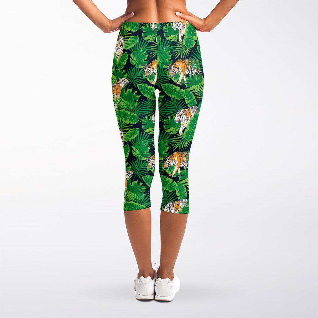 Tropical Tiger Pattern Print Women's Capri Leggings