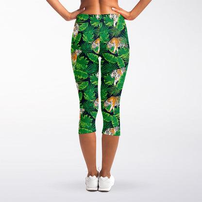 Tropical Tiger Pattern Print Women's Capri Leggings