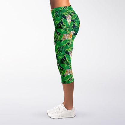 Tropical Tiger Pattern Print Women's Capri Leggings