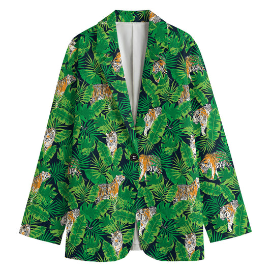 Tropical Tiger Pattern Print Women's Cotton Blazer