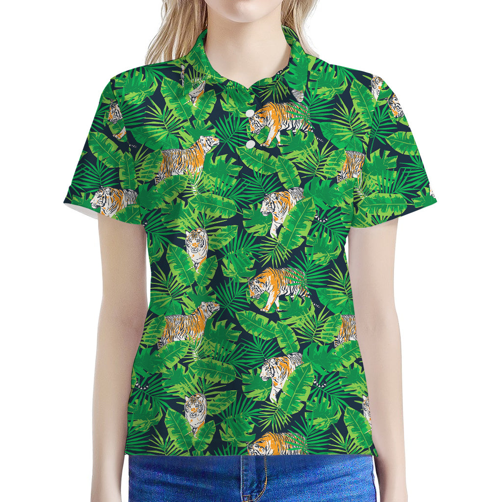 Tropical Tiger Pattern Print Women's Polo Shirt