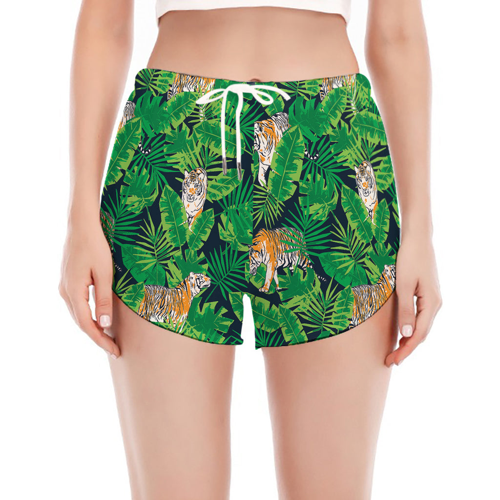 Tropical Tiger Pattern Print Women's Split Running Shorts