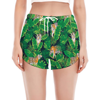 Tropical Tiger Pattern Print Women's Split Running Shorts