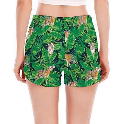 Tropical Tiger Pattern Print Women's Split Running Shorts