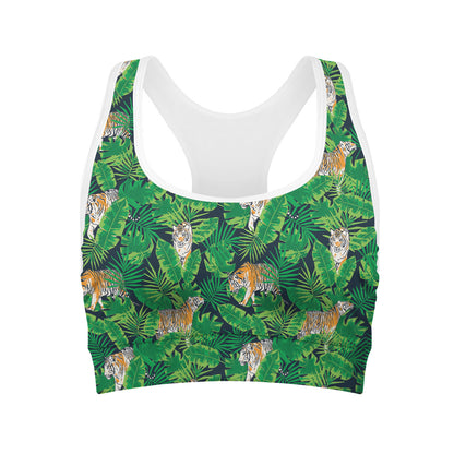 Tropical Tiger Pattern Print Women's Sports Bra
