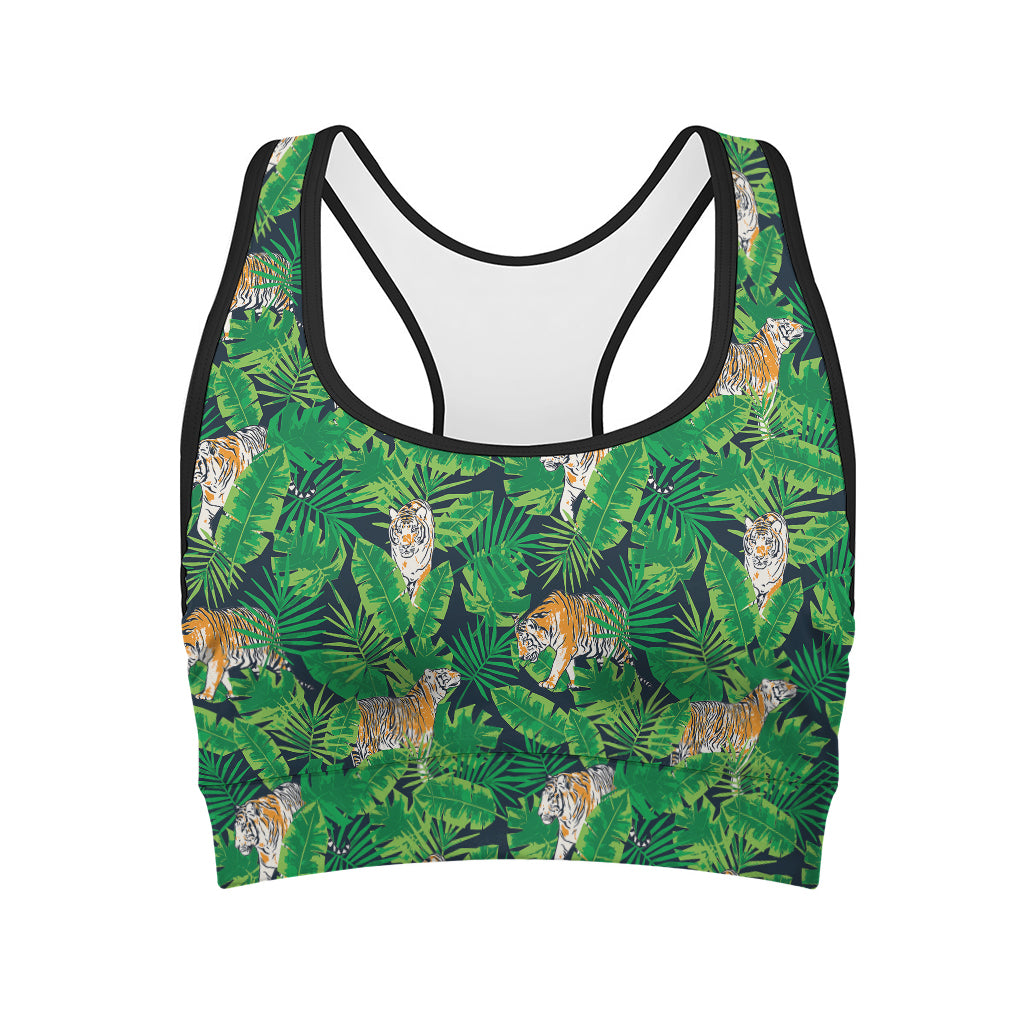 Tropical Tiger Pattern Print Women's Sports Bra