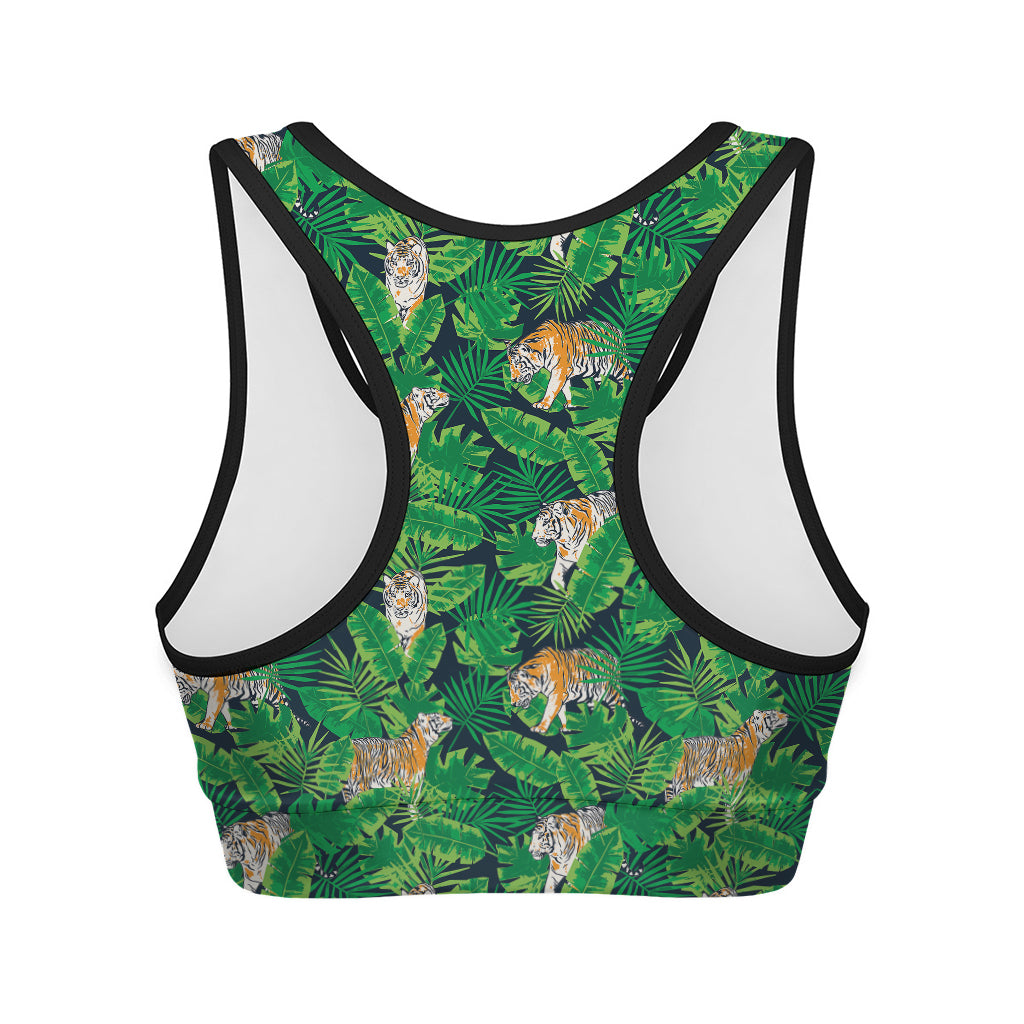 Tropical Tiger Pattern Print Women's Sports Bra