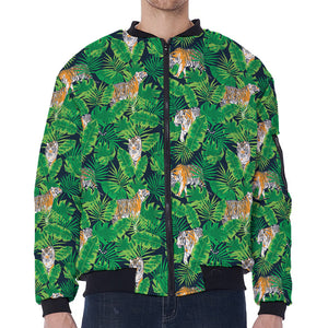 Tropical Tiger Pattern Print Zip Sleeve Bomber Jacket