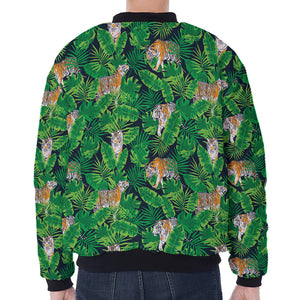 Tropical Tiger Pattern Print Zip Sleeve Bomber Jacket