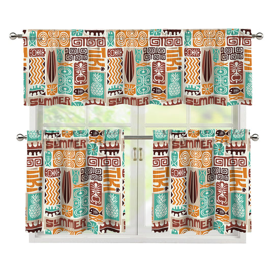 Tropical Tiki Pattern Print 3 Piece Kitchen Curtains