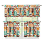 Tropical Tiki Pattern Print 3 Piece Kitchen Curtains