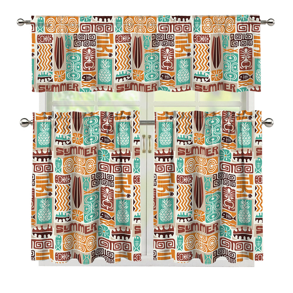 Tropical Tiki Pattern Print 3 Piece Kitchen Curtains