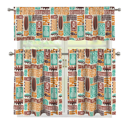 Tropical Tiki Pattern Print 3 Piece Kitchen Curtains
