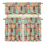 Tropical Tiki Pattern Print 3 Piece Kitchen Curtains