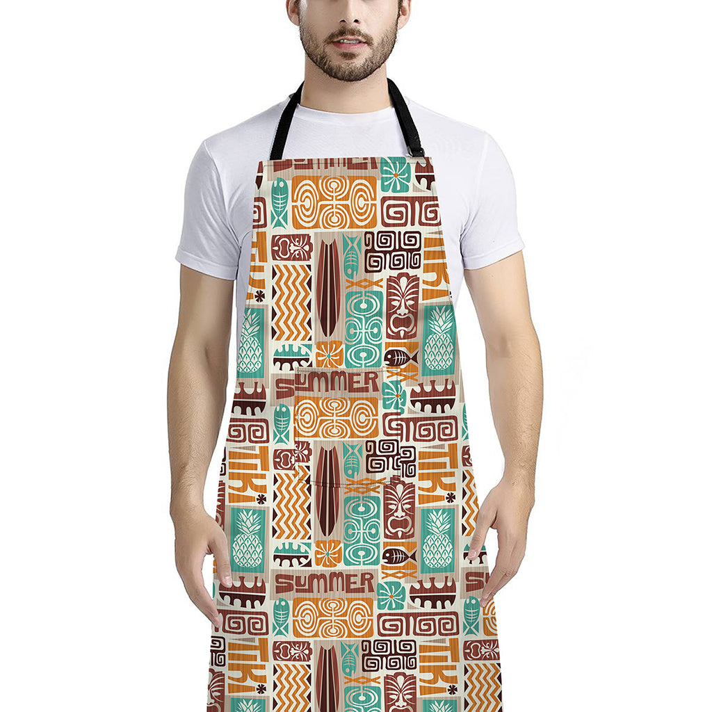 Tropical Tiki Pattern Print Bib Apron With Pocket
