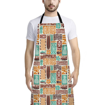 Tropical Tiki Pattern Print Bib Apron With Pocket