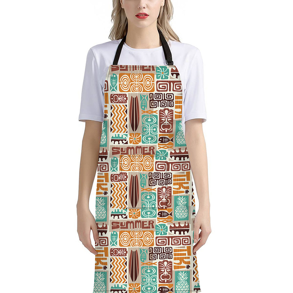 Tropical Tiki Pattern Print Bib Apron With Pocket