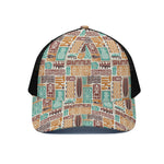 Tropical Tiki Pattern Print Black Mesh Trucker Cap