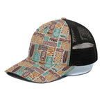 Tropical Tiki Pattern Print Black Mesh Trucker Cap