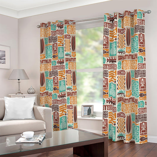 Tropical Tiki Pattern Print Blackout Grommet Curtains
