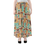 Tropical Tiki Pattern Print Chiffon Maxi Skirt