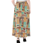 Tropical Tiki Pattern Print Chiffon Maxi Skirt