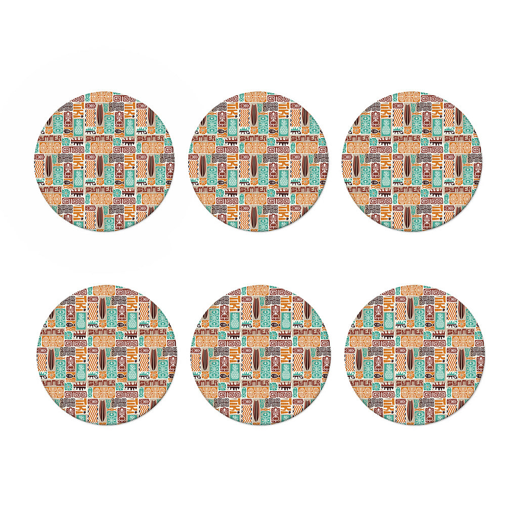 Tropical Tiki Pattern Print Coaster Set