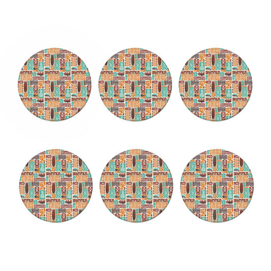 Tropical Tiki Pattern Print Coaster Set