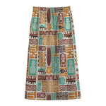 Tropical Tiki Pattern Print Cotton Front Slit Maxi Skirt