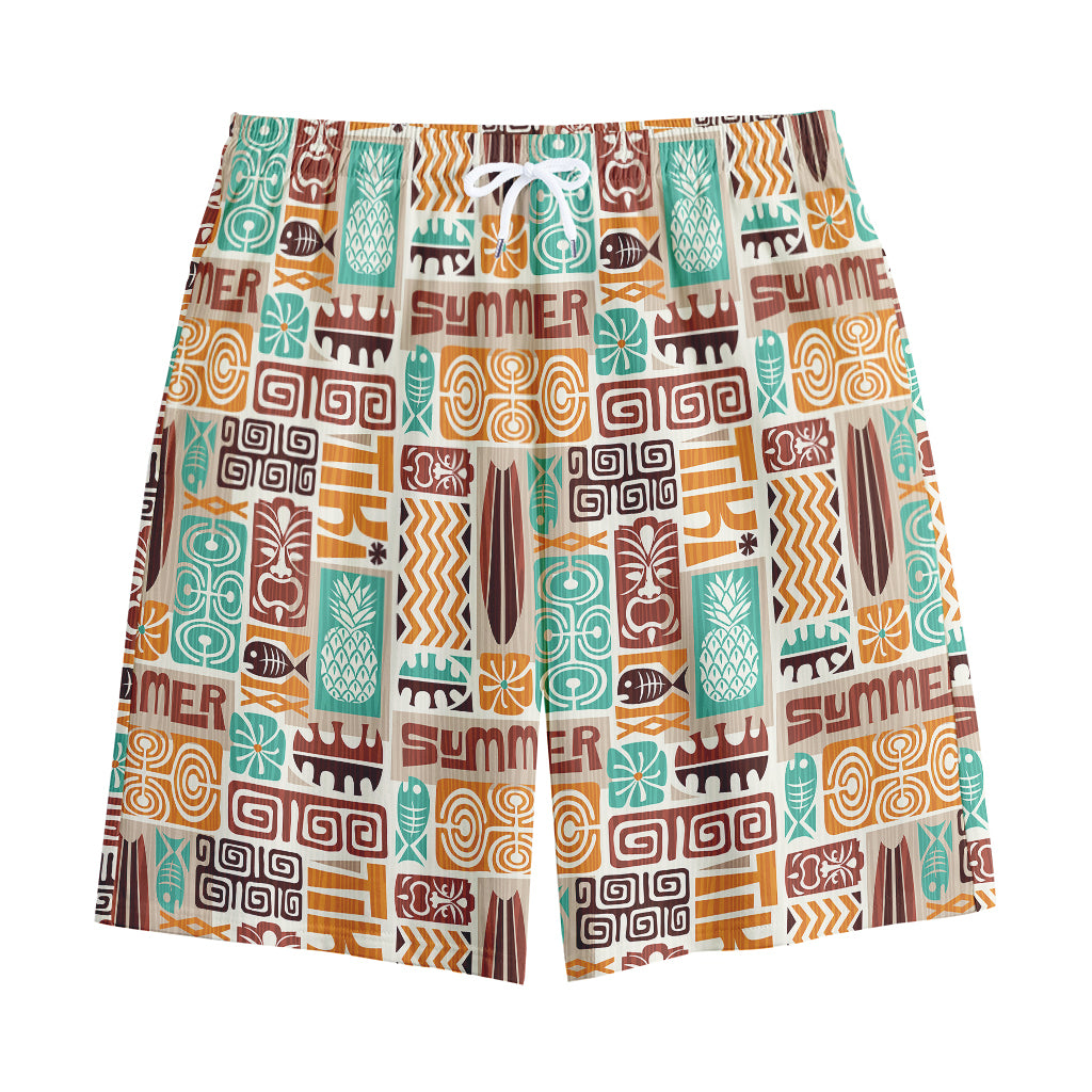 Tropical Tiki Pattern Print Cotton Shorts