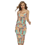 Tropical Tiki Pattern Print Cross Back Cami Dress